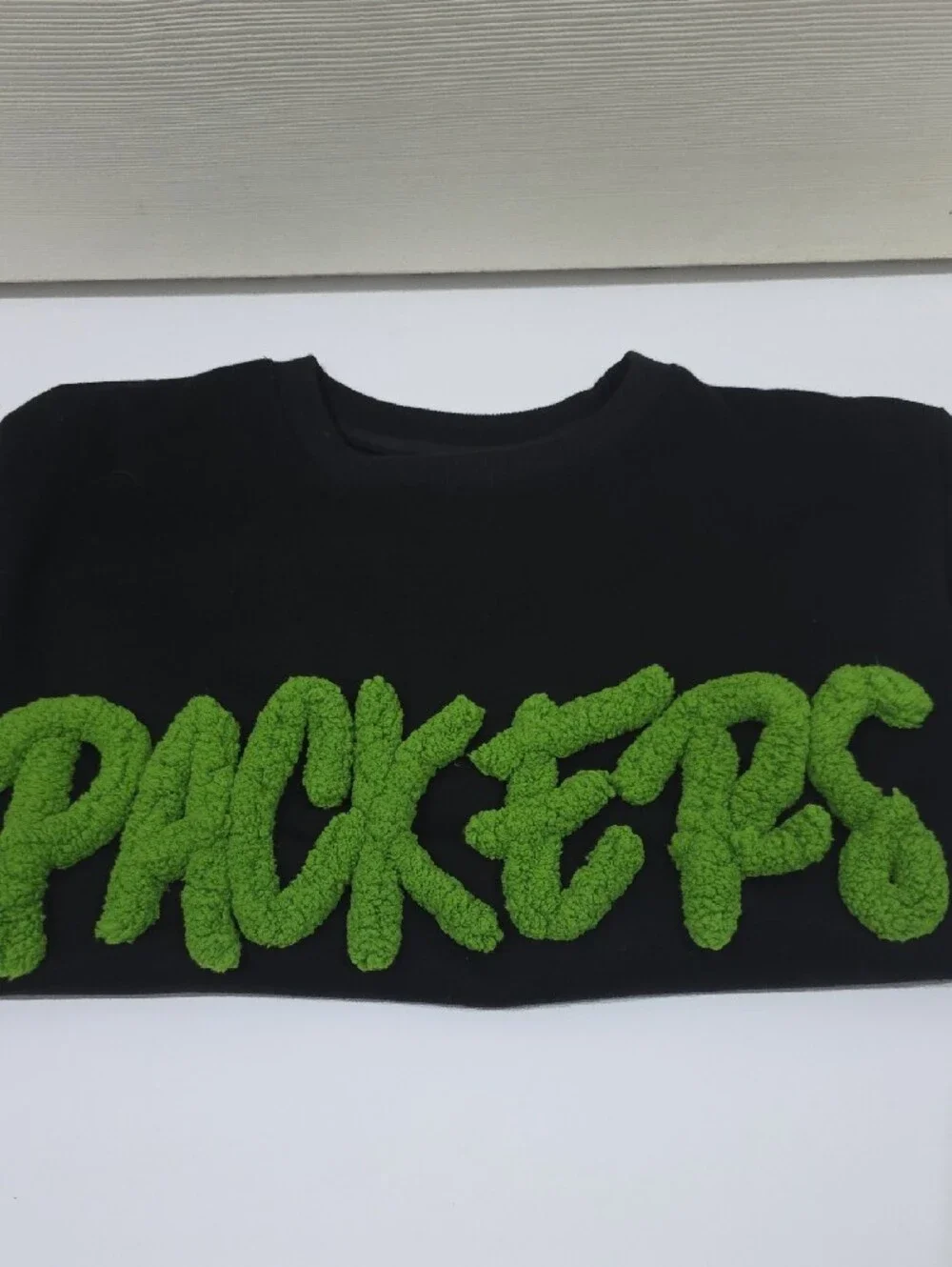 Black Unisex Crewneck Sweater with Green Chenille 